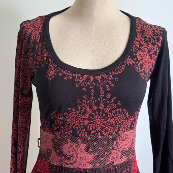 Desigual - Black And Red Long Sleeve Dress - Picture 3 of 14